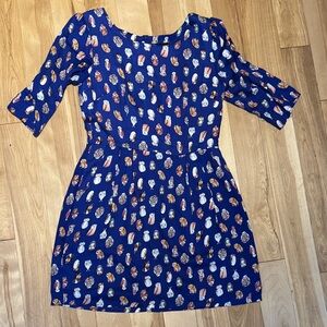 Chic Blue Owl Print Mini Dress